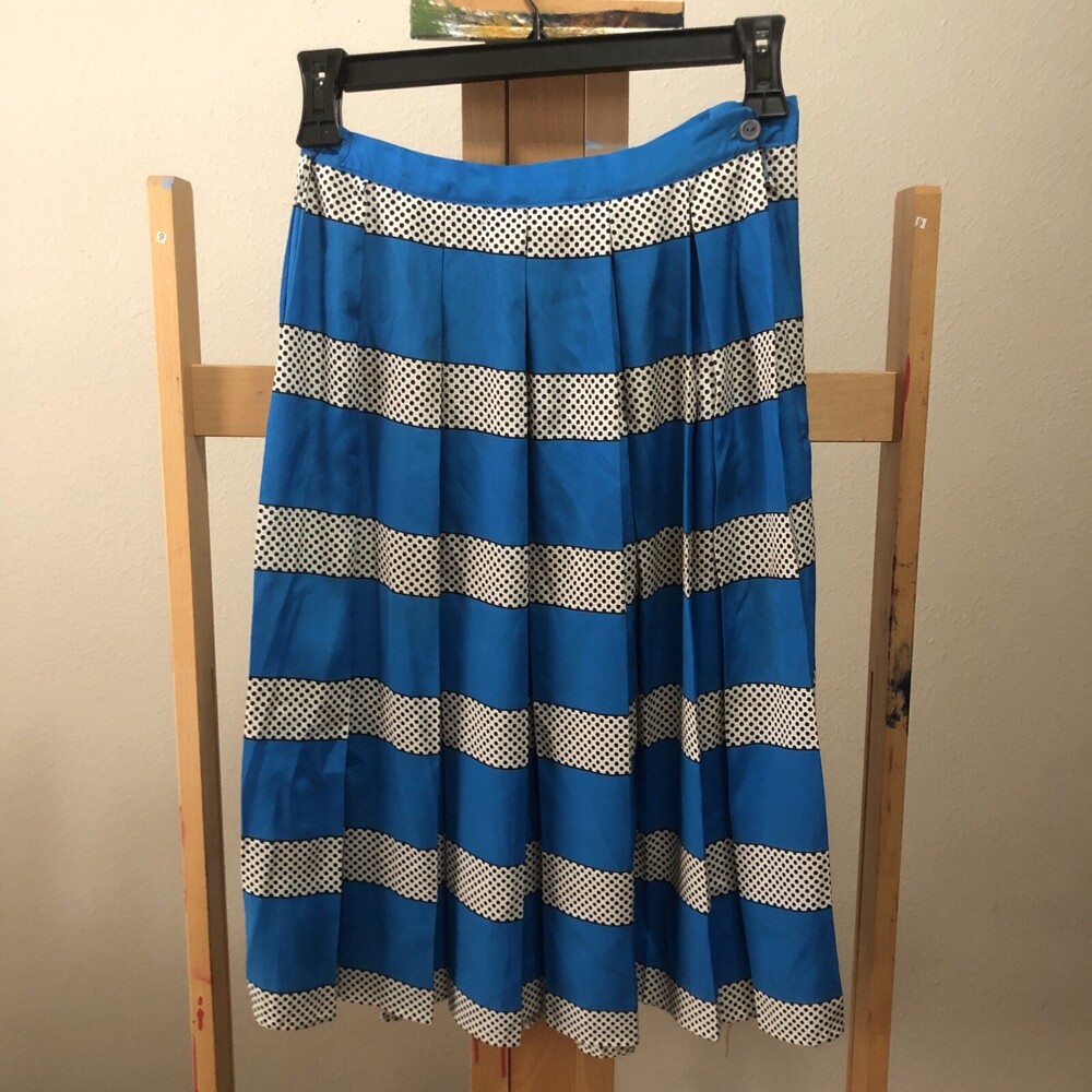 Vintage 80s Evanna Skirt Petite Stripes Summer Beach Polka Dot Dance Size Small